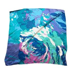 Lady Heritage blue, purple, & pink floral print vintage large square scarf